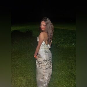 Rat & Boa Ivory Satin Devore Cowl Neck Primrose Maxi Dress